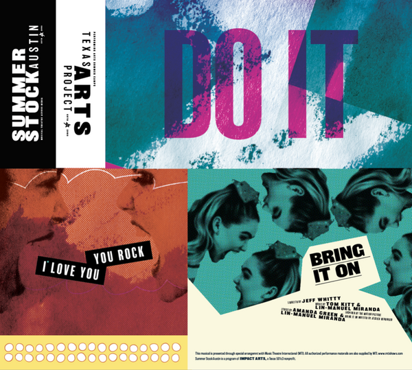 A photograph of an Impact Arts brand piece in use: printed materials for an arts education program serving young performers in central Texas.