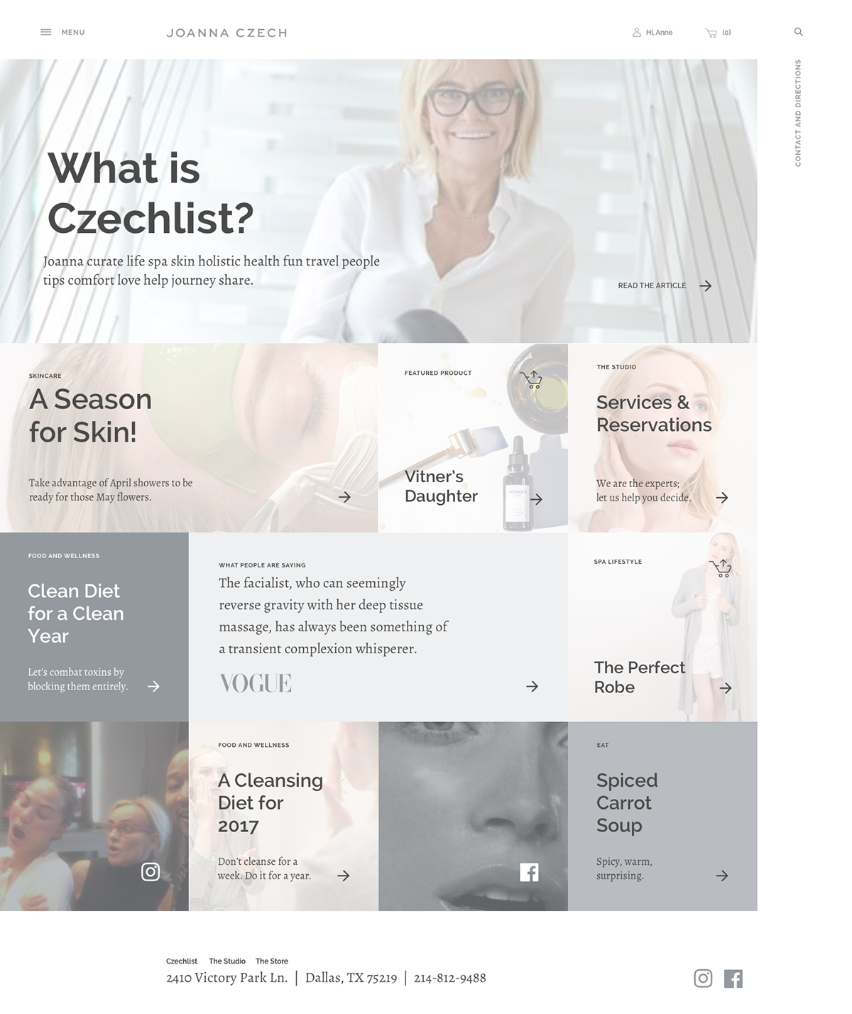 The Joanna Czech storefront homepage: quiet luxury ecommerce with editorial photography and clean type, the brand carried by every detail.